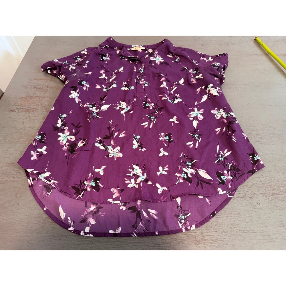 Evri Womens Purple Floral Short Sleeve High Low Blouse Top Plus Size 0X